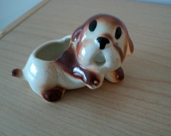 Brown and white dog figurine tooth pick holder