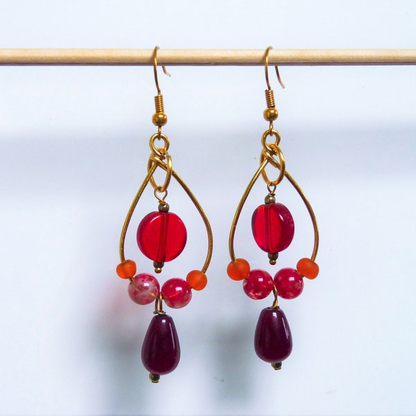 Aubade - Boucles d'oreille pendantes, perles verre, perles verre rouges