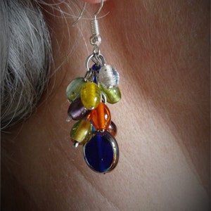 Arc-en-Ciel - Boucles d'oreille, perles en grappe, perles verre, perles multicolores, légères
