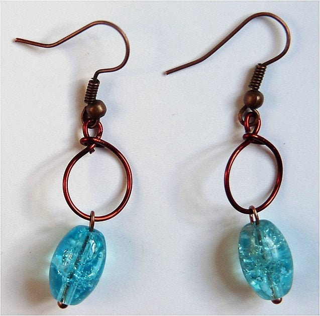 Boucles D'oreilles Plaque Or Avec Pierre Turquoise - Bijoux Vintage, Occasion