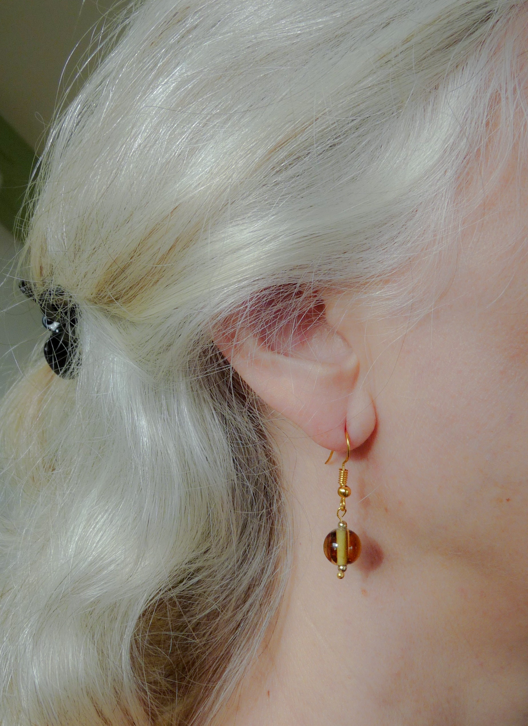 Boucles D'oreilles Ou Clips Lampwork Ambre Et Cristaux - Argenté Ou Doré Au Choix, Neuf Avec étiquettes