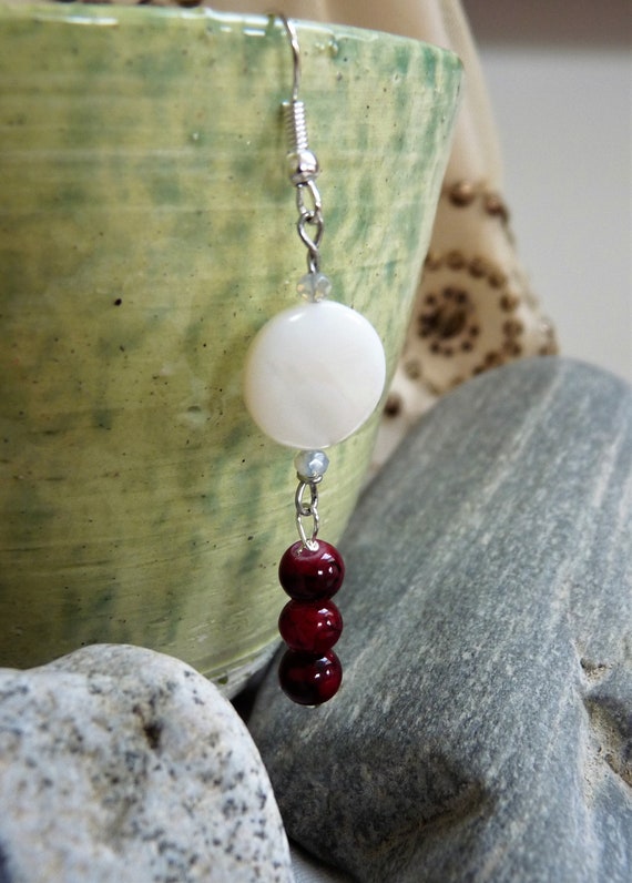 Comète - Pendant d'oreille, perles verre, perle nacre, légère