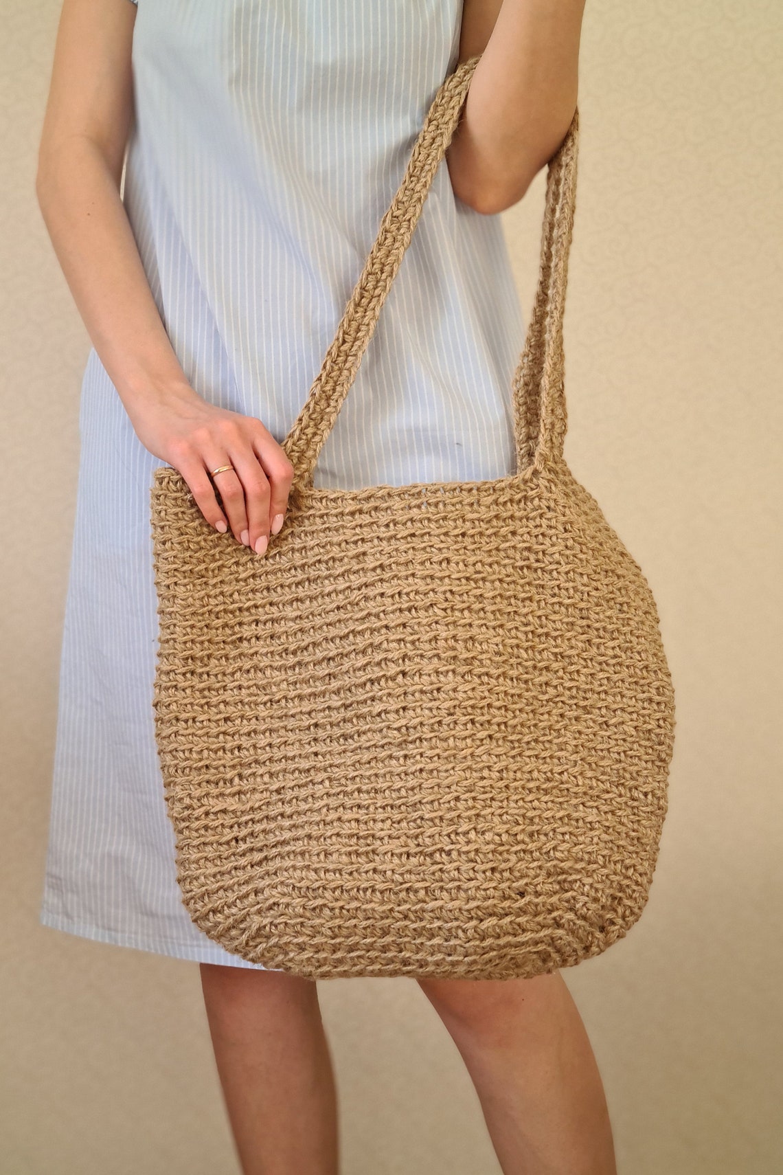 Crochet jute bag crochet market bag handmade eco friendly Etsy