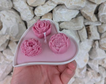 Kerze "Flower Love" in Keramik Herzform