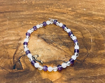 Pulseira de Ametista, Quartzo Rosa e Contas de Cristal