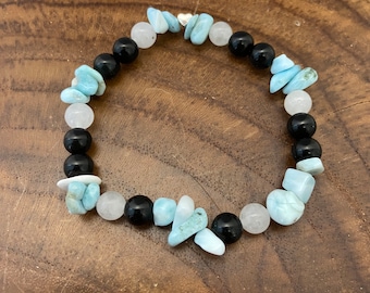 Larimar, Obsidian, & Crystal Bracelet - Anxiety Relief