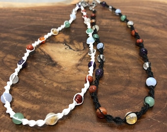 Macrame Chakra Necklace: Aventurine, Amethyst, Jasper
