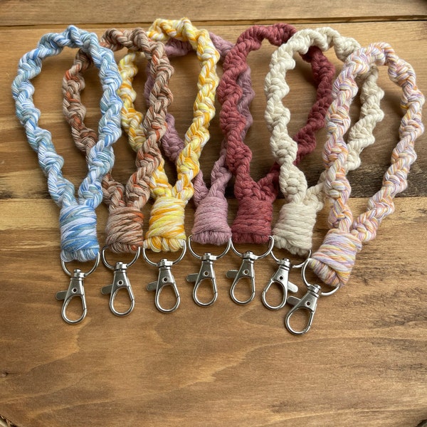 CUSTOM Macrame Keychain, Braided Key Fob Lobster Claw Keychain , Macrame Wristlet, Bridesmaids Gifts, Wedding Party Favors