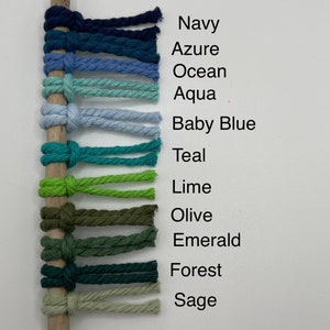 Puede incluir: Un palo de madera con 12 cordones de diferentes colores atados a &eacute;l. Los cordones est&aacute;n etiquetados con los colores: Navy, Azure, Ocean, Aqua, Baby Blue, Teal, Lime, Olive, Emerald, Forest y Sage.