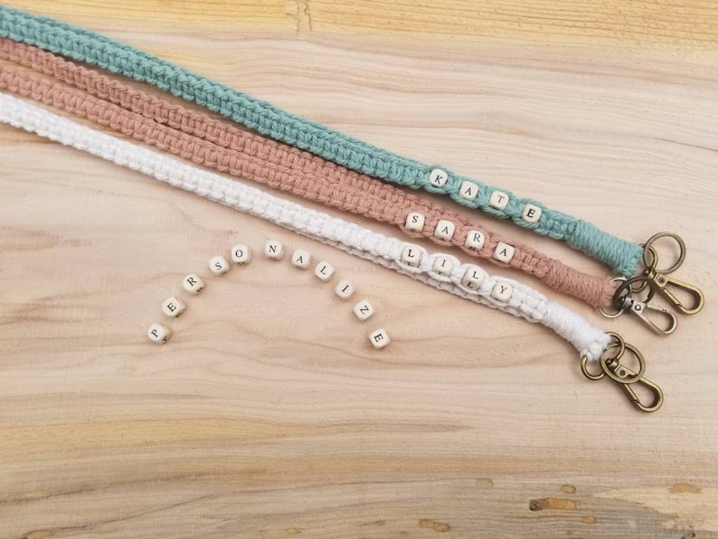 Personalized Macrame Lanyard , Handmade Gift , Custom Lanyard , Badge Holder, Key Holder , Boho Lanyard , Bridesmaid Gifts, teacher gift image 2