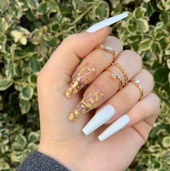 Weiss Gold Folie Press On Nails Etsy