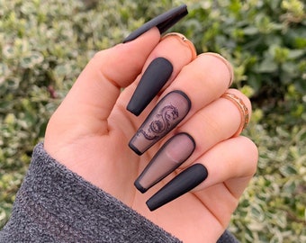 Edgy Black Dragon Press On Nails | Hand Painted Reusable Gel Nails