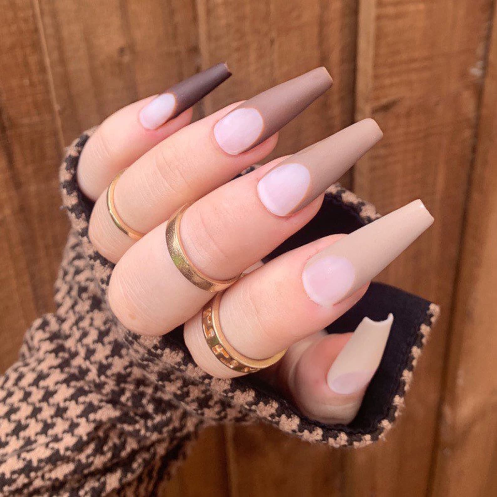 Brown Gradient French Tip Press On Nails Etsy