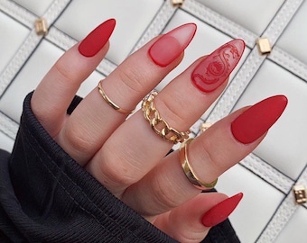 Dark Red Nails Etsy Uk