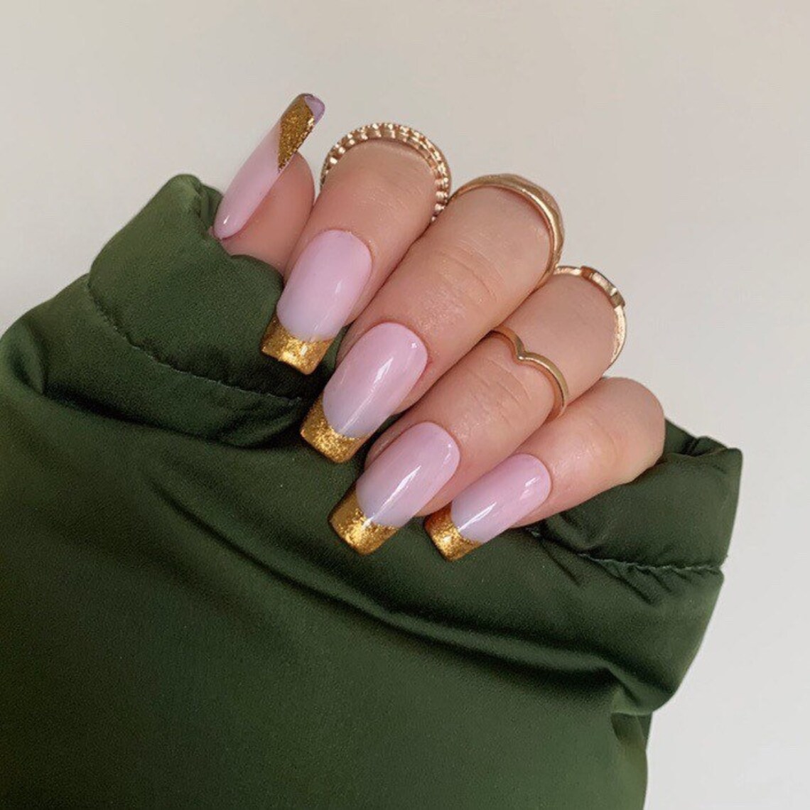 Gold French Tip Press On Nails Etsy