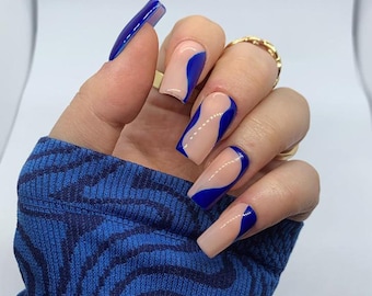 Dark Blue Abstract Press On Nails