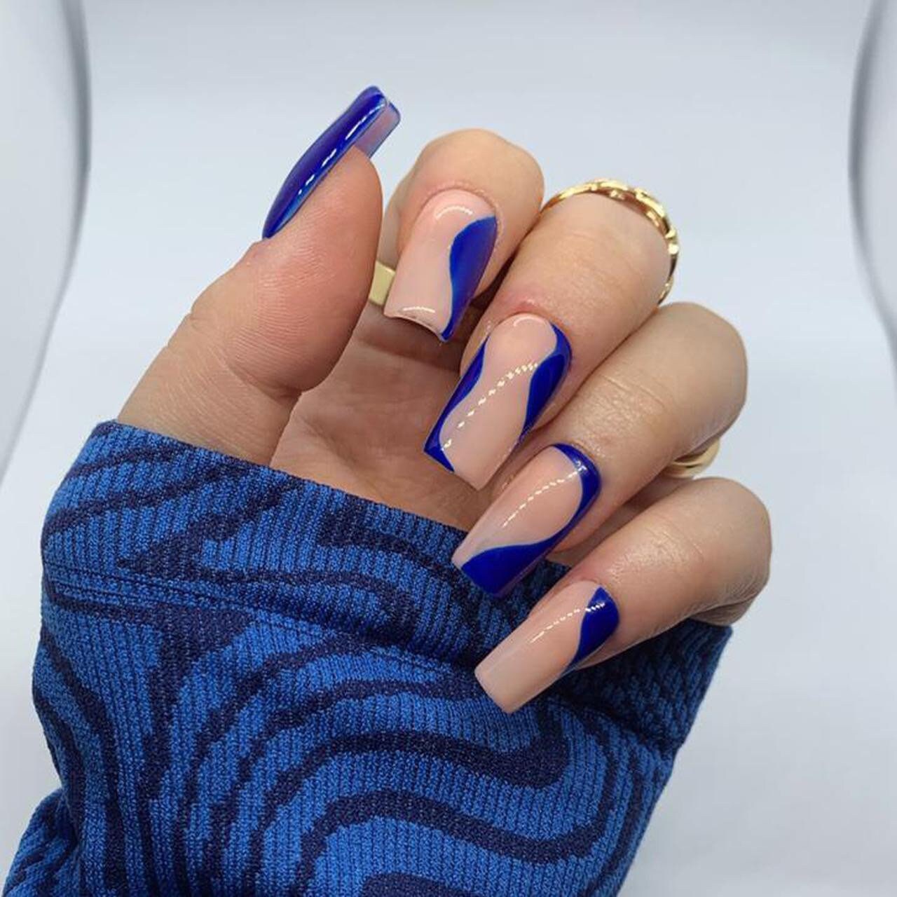 Dark Blue Abstract Press on Nails - Etsy Dark Blue Abstract Press On Nails - Etsy