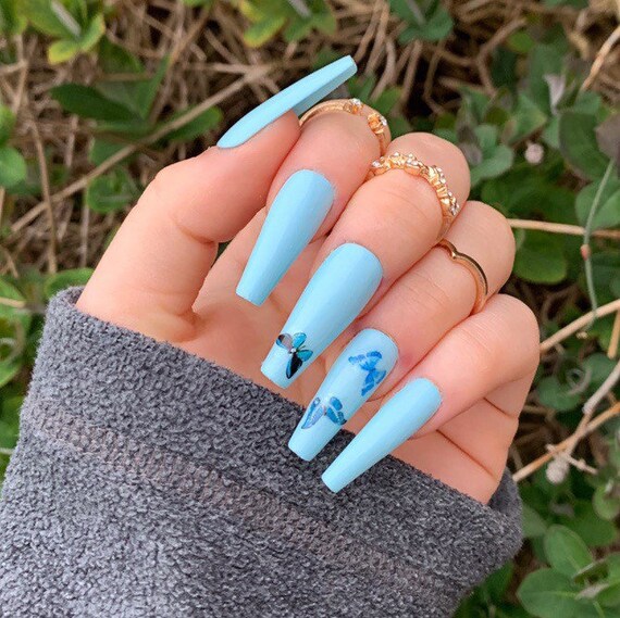 Baby Blue Butterfly Press On Nails Etsy Baby Blue Butterfly Press On Nails Etsy