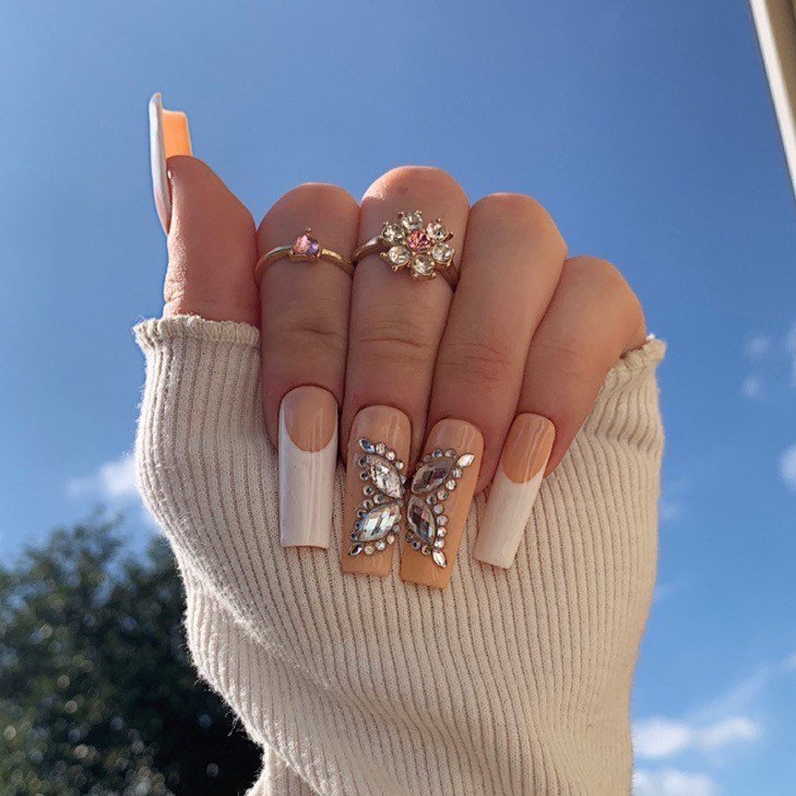 french nails with gems french nails with gems