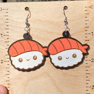 Sushi Nigiri Kawaii Hand Painted Wood Earrings, Foodie Earrings, Hypoallergenic, Unique Earrings, Gifts for her