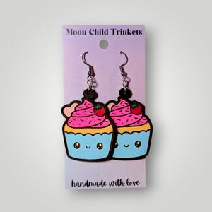 Adorable Cupcake Wood Earrings, Hand-Painted & Hypoallergenic, Quirky Foodie Jewelry, Perfect Gift for Her