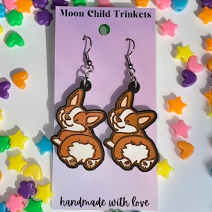 Corgi Dog Hand Painted Wood Dangle Earrings, statement earrings, Pet Lover Earrings, unique earrings, Dog Mom