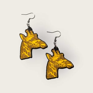 Giraffe Hand Painted Wood Dangle Earrings, Zoo Animal Earrings, Hypoallergenic, Unique Earrings, Gifts for her