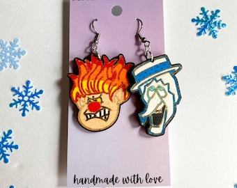 Pendientes colgantes de madera pintados a mano con nieve y calor navideños clásicos retro, hipoalergénicos, llamativos, regalos para ella.