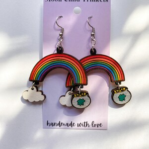 St Patricks Day Pot of Gold Dangle Earrings, hypoallergenic, statement earrings, gifts for her, St Pattys Day