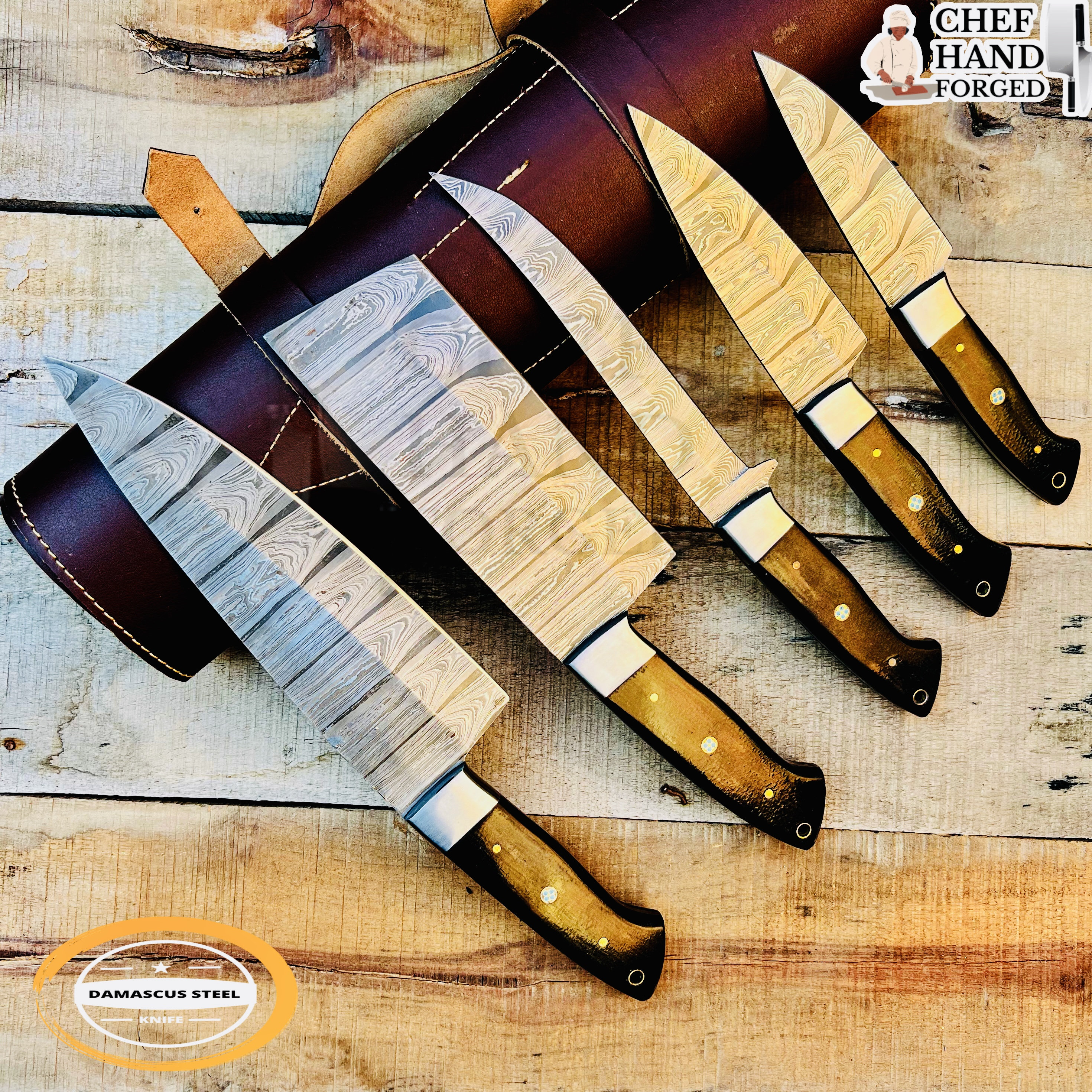 10 Stück Edelstahl Küchenmesser Set Damaskus Muster Messer Kochmesser Messerset