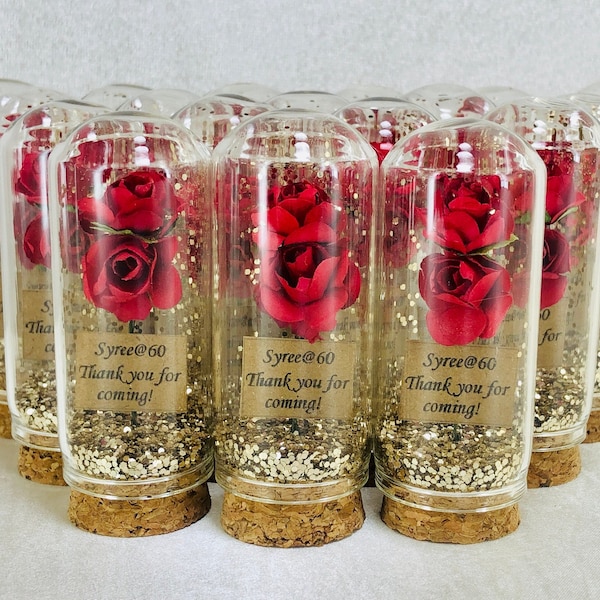 Wunderbare personalisierbare Rose im Glas Gold-Glitzer Hochzeit Gastgeschenke,Großhandel Baby Geburtstag Taufe Gastgeschenke,Gast Dankeschön Andenken