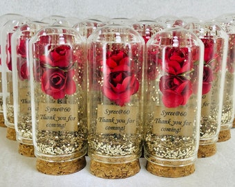 Wunderbare personalisierbare Rose im Glas Gold-Glitzer Hochzeit Gastgeschenke,Großhandel Baby Geburtstag Taufe Gastgeschenke,Gast Dankeschön Andenken