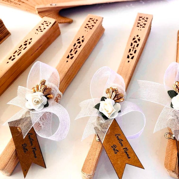 Custom Sandalwood Fans Wedding Favors, Beauty Fan Bridal Shower Favors, Beach Engagement Favor for Guest in Bulk, Birthday Hand Fans Gift