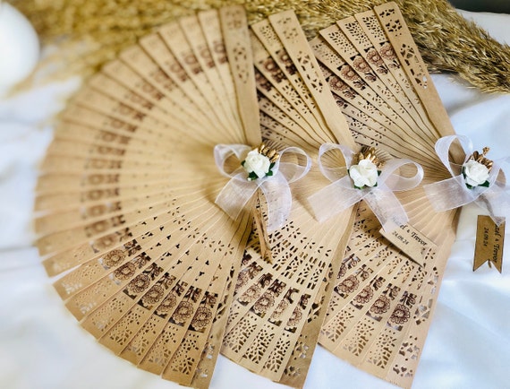 100pc Summer Party Hand Fans - White/Silver Folding Fans With Gift Bag