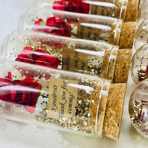 Prachtige aanpasbare roos in glas goud glitter bruiloft gast geschenken, groothandel baby verjaardag doop feestartikelen, gast dank u souvenirs afbeelding 7