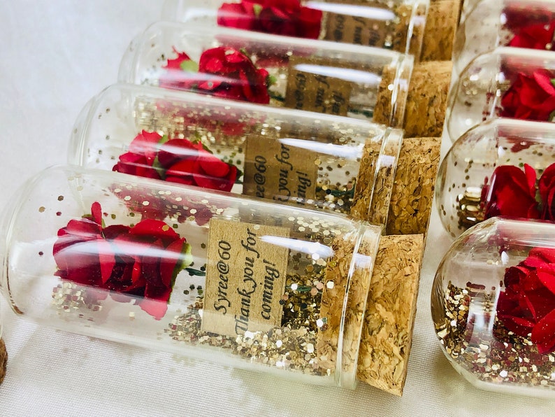 Prachtige aanpasbare roos in glas goud glitter bruiloft gast geschenken, groothandel baby verjaardag doop feestartikelen, gast dank u souvenirs afbeelding 7