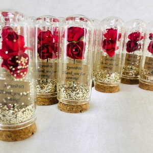 Prachtige aanpasbare roos in glas goud glitter bruiloft gast geschenken, groothandel baby verjaardag doop feestartikelen, gast dank u souvenirs afbeelding 8