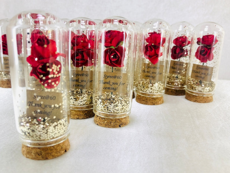 Prachtige aanpasbare roos in glas goud glitter bruiloft gast geschenken, groothandel baby verjaardag doop feestartikelen, gast dank u souvenirs afbeelding 8