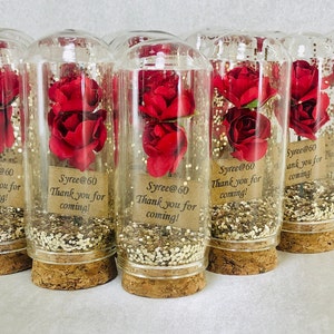 Prachtige aanpasbare roos in glas goud glitter bruiloft gast geschenken, groothandel baby verjaardag doop feestartikelen, gast dank u souvenirs afbeelding 2