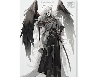 Angel of Death Anime Poster - Revelation 6:8 / Anime-style Christian aesthetic wall art (NO FRAME) inspired by the Apocalypse of John