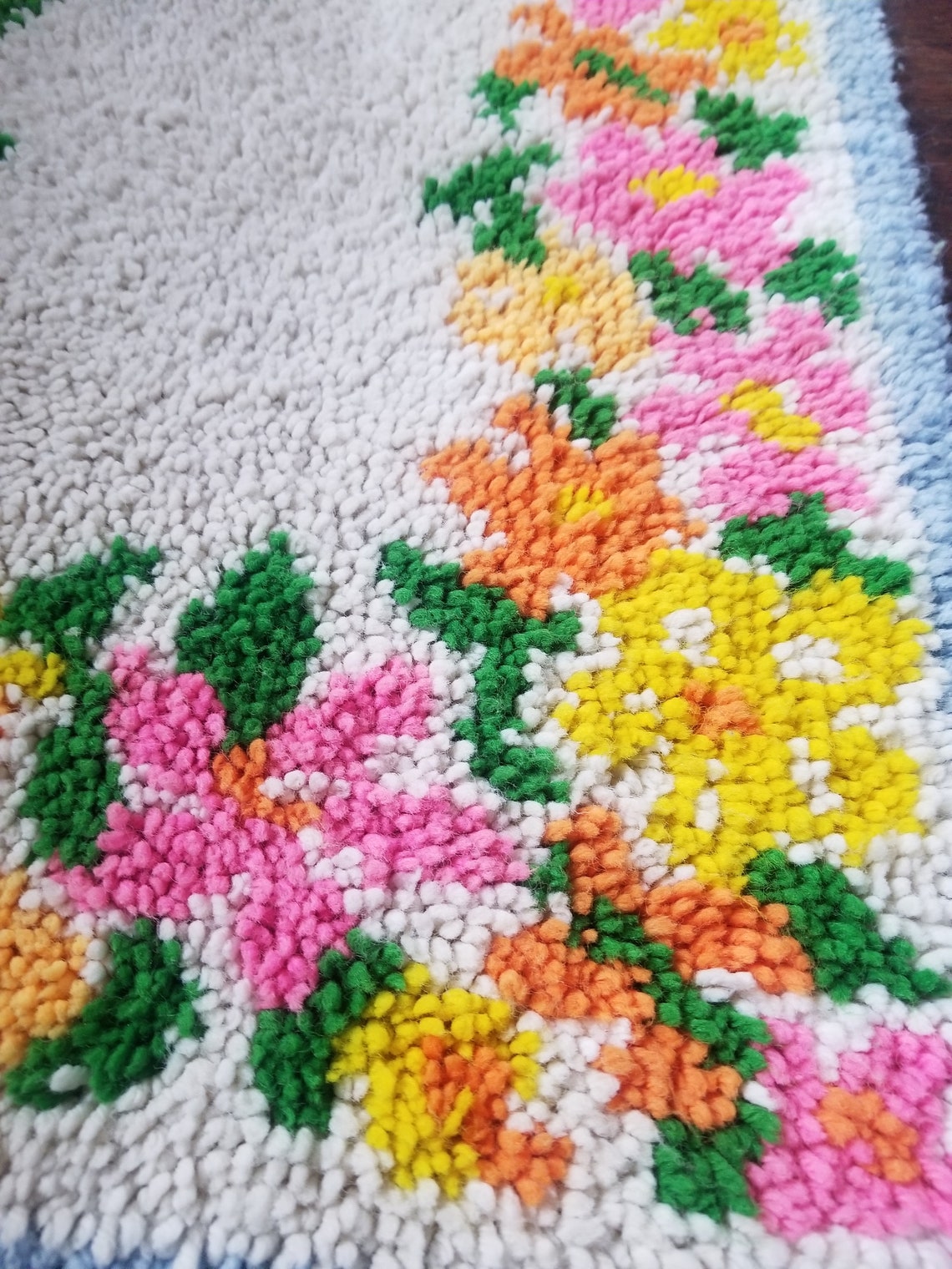 Vintage 70's Latch Hooked Rug Great Colors 30 long Etsy