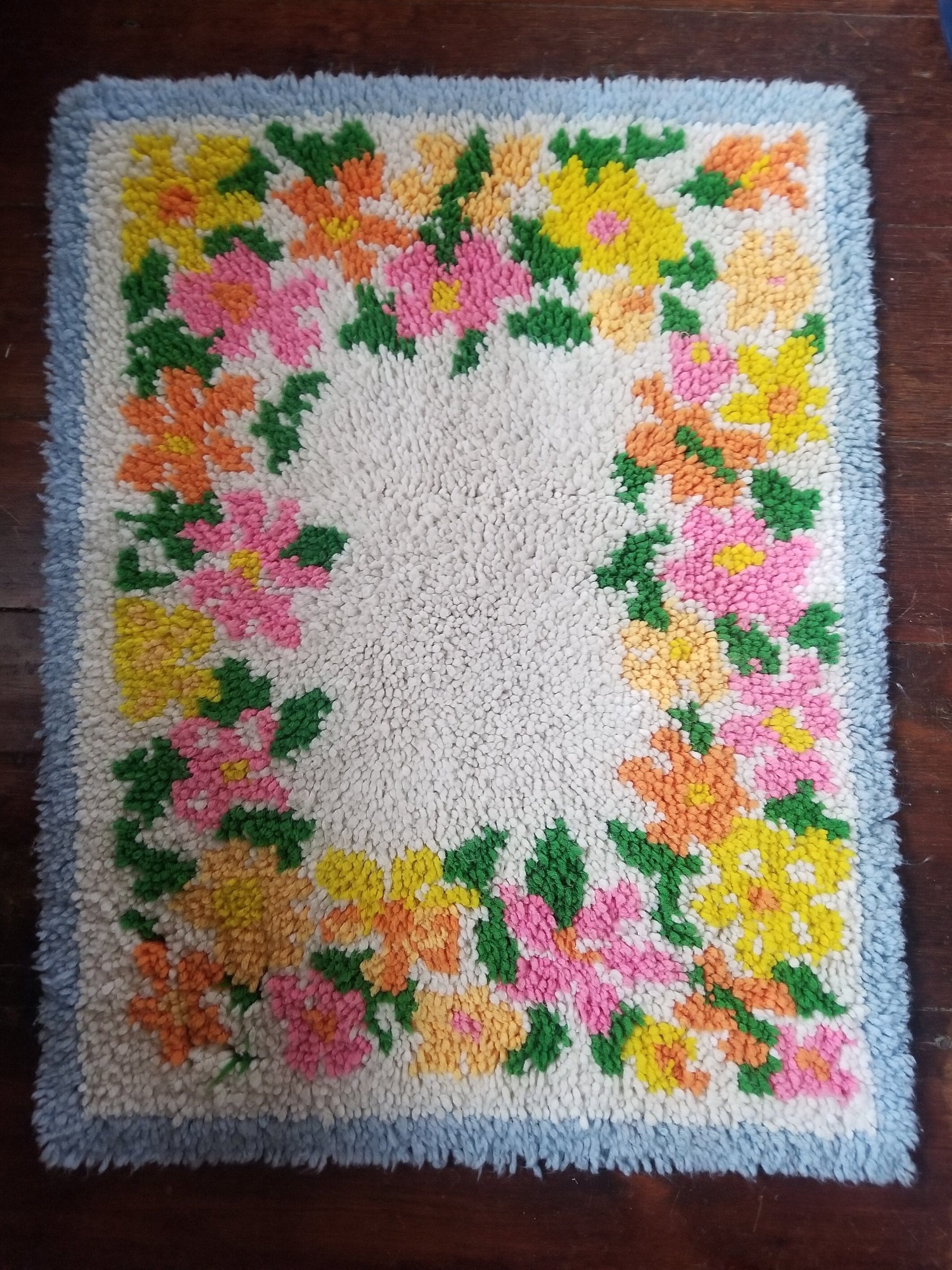 Vintage 70's Latch Hooked Rug Great Colors 30 long Etsy