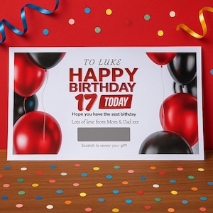 Carte d'anniversaire à gratter personnalisée - faite sur mesure avec le nom, l'âge et le cadeau - Carte d'anniversaire à gratter surprise