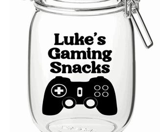 Personalised Gaming Snacks Jar Sticker - Vinyl Decal - label- Gamer Gift - Gaming Lover - Gifts for boys - day -Teen Gift- Birthday Gift
