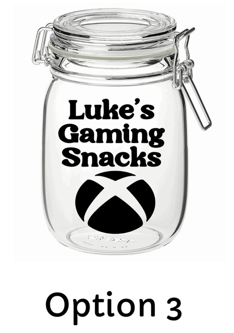 Personalised Gaming Snacks Jar Sticker Vinyl Decal label Gamer Gift Gaming Lover Gifts for Him / Her Teen Gift Birthday Gift Option 3