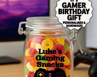 Étiquette personnalisée pour pot à collation de jeu - Sticker vinyle pour joueur personnalisé - Cadeau de jeu - Cadeau d'anniversaire pour garçon - Sticker prénom personnalisé pour enfants