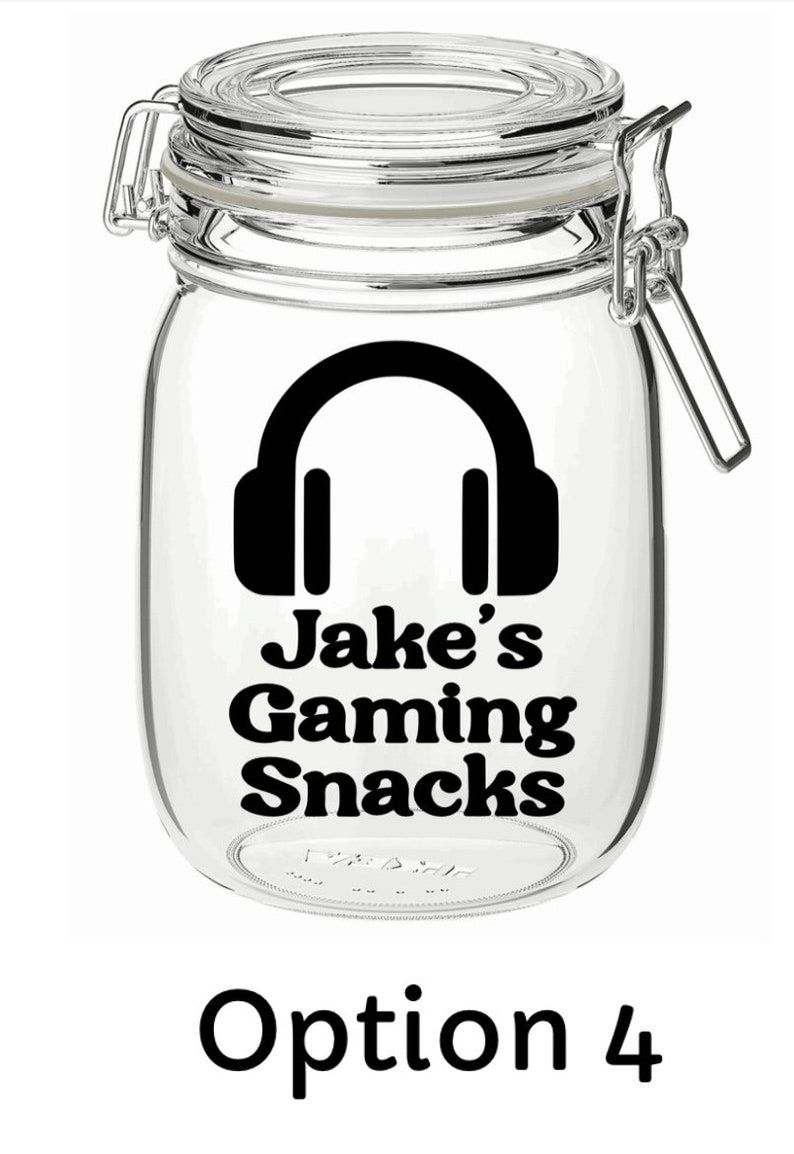 Personalised Gaming Snacks Jar Sticker Vinyl Decal label Gamer Gift Gaming Lover Gifts for Him / Her Teen Gift Birthday Gift Option 4