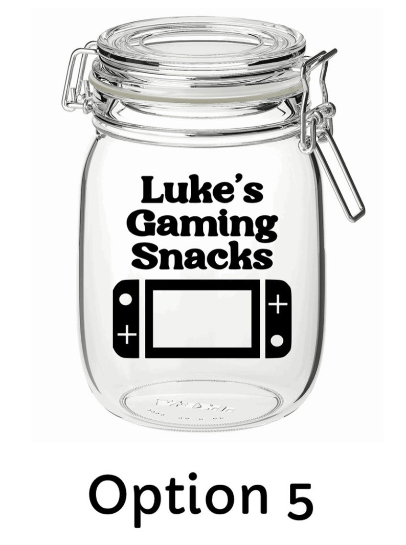 Personalised Gaming Snacks Jar Sticker Vinyl Decal label Gamer Gift Gaming Lover Gifts for Him / Her Teen Gift Birthday Gift Option 5