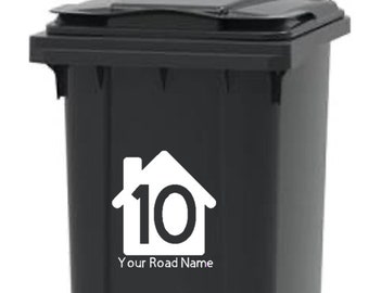 1 x Customised wheelie Bin sticker- personalised wheelie bin labels | personalised vinyl labels- Trash labels - House Bin Number