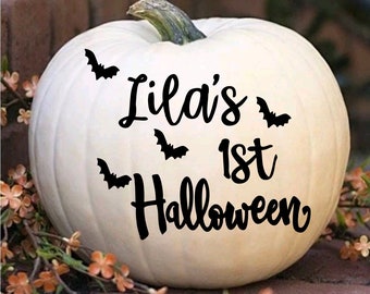 Personalised My First Halloween - Pumpkin decal - Halloween decal - pumpkin sticker - Halloween prop - My First Halloween- Halloween label-